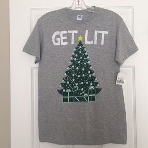 Men’s GET LIT Christmas Tree shirt NEW Small